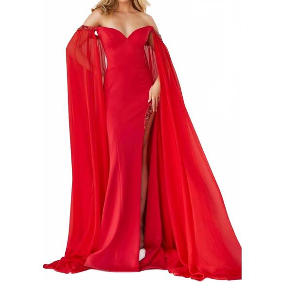 NEW JOVANI off shoulder sweetheart neck prom dress in red
